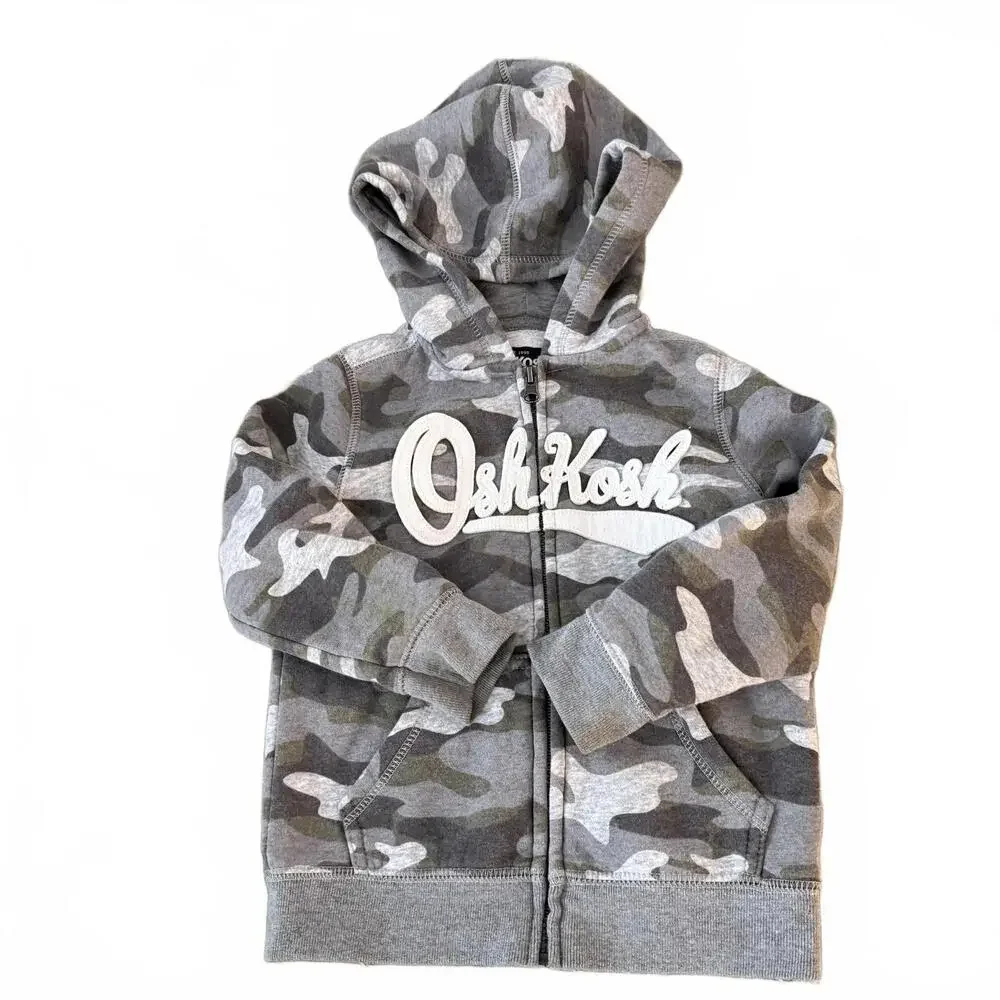 OSHKOSH Gray Camo Full‎ Zip Cotton Hoodie SZ 3T Country CabinCore CoolKids